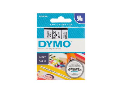 Taśma do drukarek D1 6mm x 7m czarny/biały S0720780