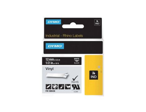 Taśma winylowa do drukarek 12mm x 5,5m biała na czarnym 1805435