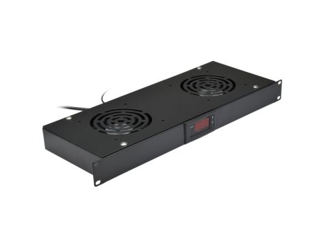Panel 2x wentylator RACK 19 cali 1U czarny z termostatem NEKU