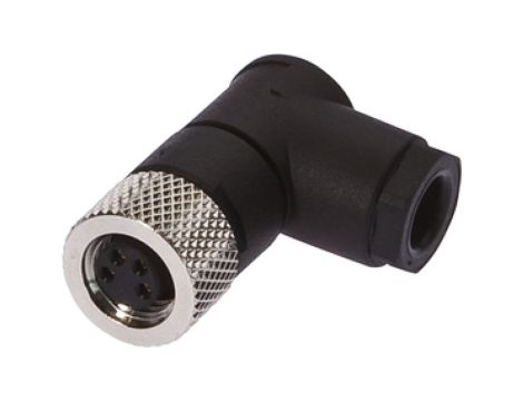 Gniazdo kablowe kątowe połączenie lutowane fi3,5-5mm 4A 30V -40-85stC M8 żeńskie 4pin IP67 VK003071
