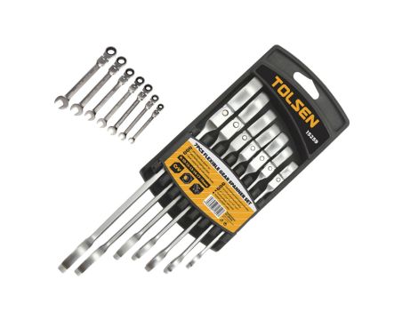 Klucze płasko-oczkowe z grzechotką / klucze płaskie 8-10-12-13-14-17-19 mm / zestaw kluczy grzechotkowych / E15259