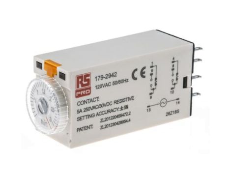 Przekaźnik czasowy zwłoczny jednofunkcyjny 0.1 → 3min DPDT 2-stykowy DPDT 110V ac