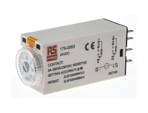 Przekaźnik czasowy zwłoczny jednofunkcyjny 0.1 → 3min DPDT 2-stykowy DPDT 24V dc