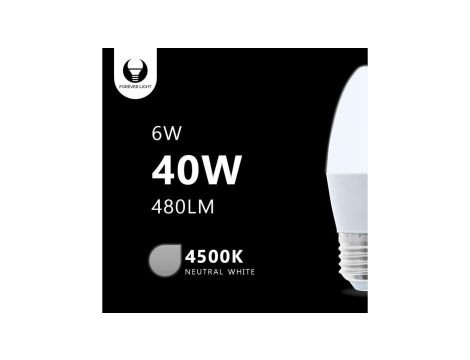 Żarówka LED E27 C37 6W 4500K 480lm Forever Light RTV003468