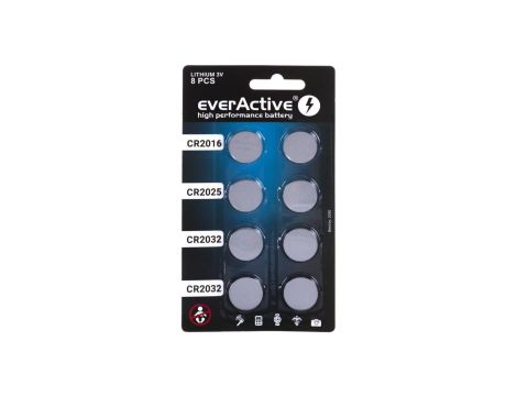 EVERACTIVE ZESTAW BATERII LITOWYCH, 4X CR2032 2X CR2025 2X CR2016 CRMIX8BL
