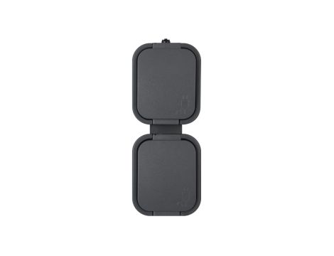 B2 Gniazdo podówjne 2P+Z bryzgoodporne z klapką w kolorze czarnym IP 54 pionowe szary 00060278