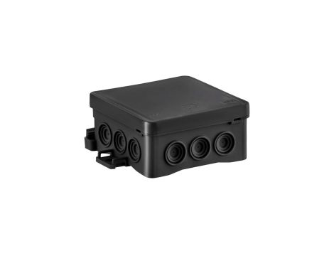 Puszka naścienna 85x40x85 mm z dławnicą zintegrowaną samozatrzaskowa, bezhalogenowa, seria FASTBOXiHOOK czarna IP54 NS6 35346107