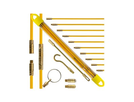 Zestaw skręcanych prętów z włókna szklanego do przeciągania kabli fi:4mm 10x 0,33m z zestawem 5 końcówek NEKU