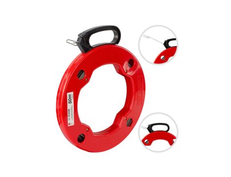 Linka stalowa do przeciągania kabli 1,3x3mm 50m czerwona kaseta NEKU