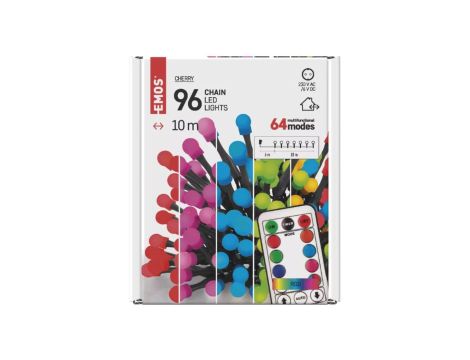 Lampki choinkowe 96LED cherry 10m RGB 64 programy pilot IP44 timer D5AA01