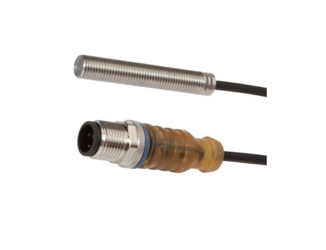 Czujnik laserowy odbiciowy M8x1 dł: 50mm Sn: 5-150mm 10-30V DC PNP/NPN NC/NO złącze kablowe M12 4pin 0.3m PUR IP65 PT080320