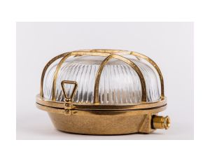 Oprawa mosiężna OKRĄG 14 z 2 nakrętkami typu motylek, E27, 60W, klosz przeźroczysty-szkło, IP64, siatka mosiężna A14