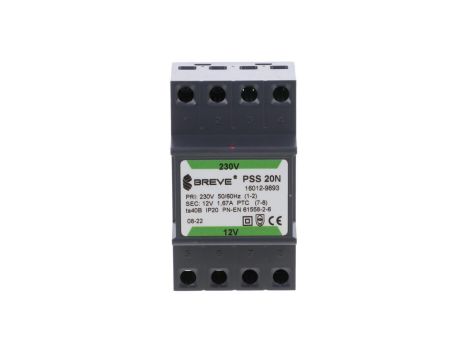Transformator 1-fazowy modułowy bezpieczeństwa PSS 20N 230/ 12V 1,66A, na szynę DIN, IP20, Ta 40, 16012-9893