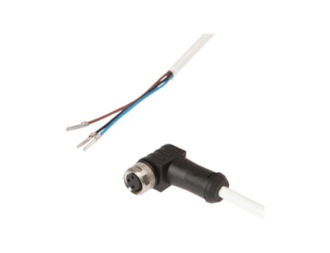 Kabel konfekcjonowany jednostrony M8 żeńskie 3pin kątowe wolny koniec przewodu 3x0,34mm z kablem 5m 60V -20-150 stC IP67 VK50H07
