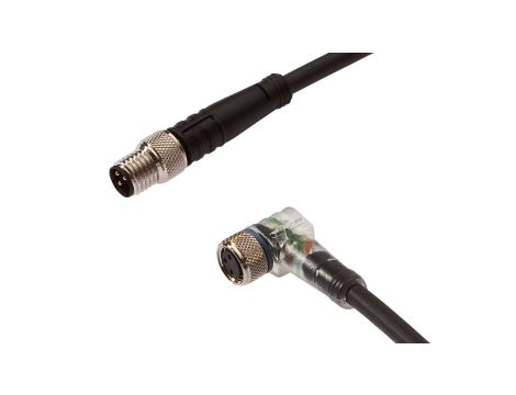 Kabel konfekcjonowany obustronny złącze M8 żeńskie 3-pin kątowe M8 męskie 3-pin proste 3x0,34mm 0,3m z wskaźnik LED VK030F72