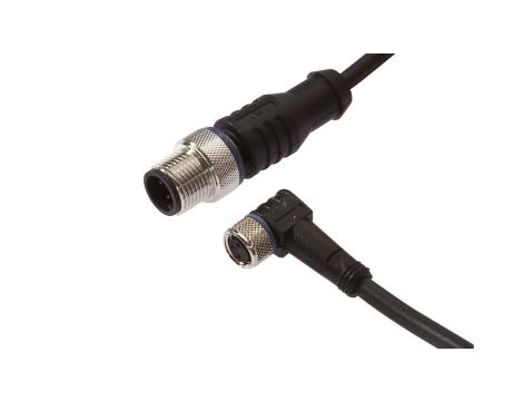 Kabel konfekcjonowany obustronny złącze M8 żeńskie 3-pinowe kątowe M12 męskie 3-pinowe proste 3x0,34mm 1m PUR IP67 VK100F80