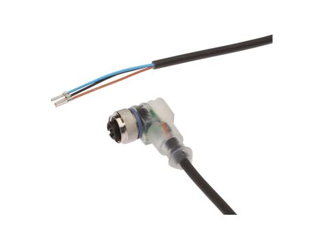 Kabel konfekcjonowany jednostrony złącze M12 żeńskie 3-pin kątowe wolny koniec przewodu 3x0,34mm 2m PUR wskaźnik LED VK200221