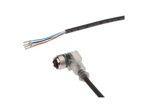 Kabel konfekcjonowany jednostrony złącze M12 żeńskie 4-pin kątowe wolny koniec przewodu 4x0,34mm 5m IP67 wskaźnik LED VK500421