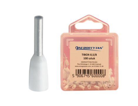 Końcówka tulejkowa izolowana TIBOX-0,5/8 biała / tulejki izolowane /100 sztuk/