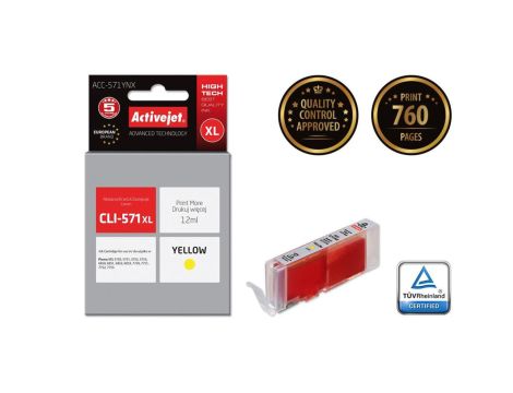 Tusz Activejet ACC-571YNX (zamiennik Canon CLI-571Y XL Supreme 12 ml żółty)