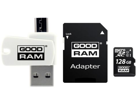 Karta pamięci z adapterem i czytnikiem kart GoodRam All in one M1A4-1280R12 (128GB Class 10 Adapter, Czytnik kart MicroSDHC, Kar