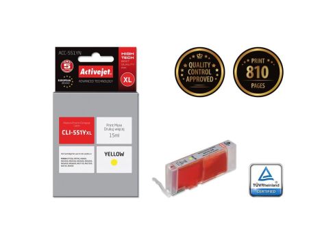 Tusz Activejet ACC-551YN (zamiennik Canon CLI-551Y Supreme 15 ml żółty)