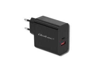 Qoltec Ładowarka sieciowa 63W 5-20V 1.5-3A USB typ C PD USB QC 3.0 Czarna