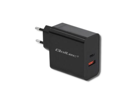 Qoltec Ładowarka sieciowa 63W 5-20V 1.5-3A USB typ C PD USB QC 3.0 Czarna