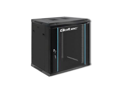 Qoltec Szafa RACK 19 12U 600 x 635 x 450 Hartowane drzwi Wisząca Stalowa obudowa Zamek Czarna