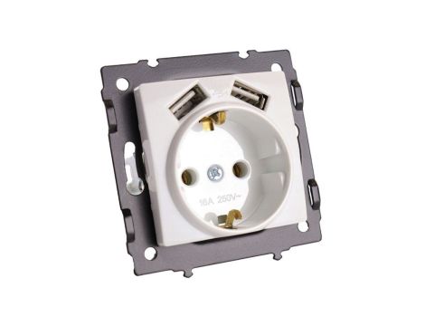 Gniazdo pojedyncze z USB x2 białe - Argo 9147