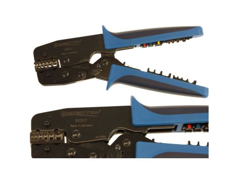 Zaciskarka do kabli z wymiennymi matrycami / Praska do tulejek i końcówek 0,14-10 / zestaw 3 matryc / EK507