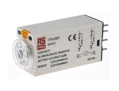 Przekaźnik czasowy zwłoczny jednofunkcyjny 2 → 60s DPDT 2-stykowy DPDT 24V dc