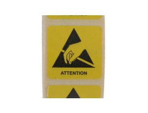 Etykieta ESD Żółty Papier, Tekst: Attention, Ostrzeżenie
