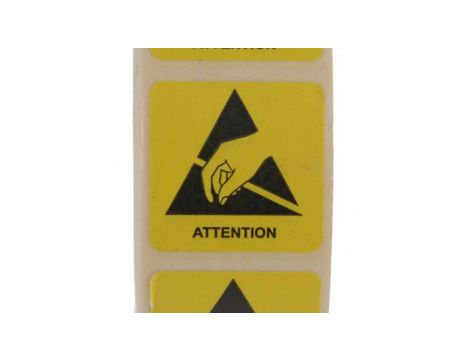 Etykieta ESD Żółty Papier, Tekst: Attention, Ostrzeżenie