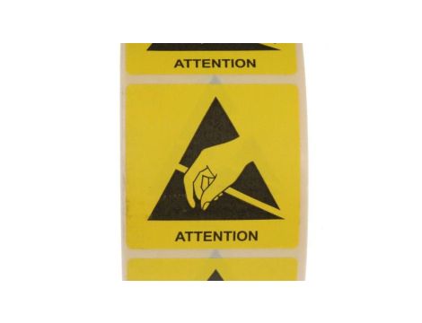 Etykieta ESD Żółty Papier, Tekst: Attention, Ostrzeżenie
