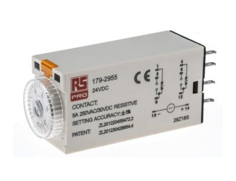 Przekaźnik czasowy zwłoczny jednofunkcyjny 0.5 → 10min DPDT 2-stykowy DPDT 24V dc