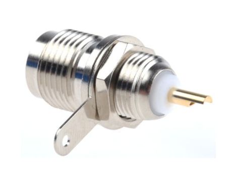 Złącze koncentryczne, 50, Żeński, Lutowane, Montaż w przegrodzie