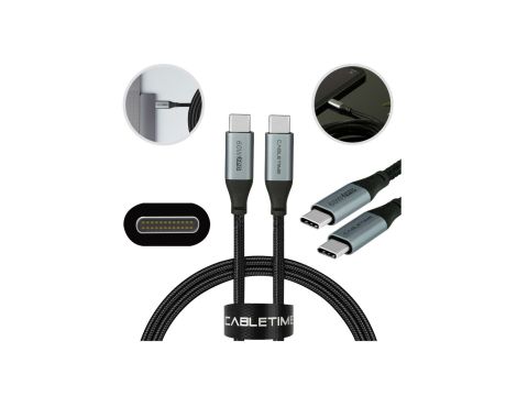 AUDA CabelTime Kabel USB 2.0 typ-C (wtyk / wtyk) Quick Charge 4.0 Power Delivery 2.0 (3A 60W) czarny-nikiel /1m/
