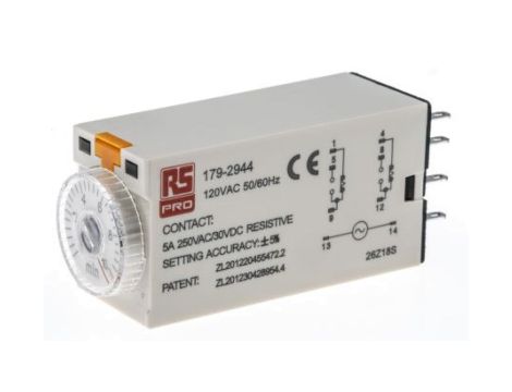 Przekaźnik czasowy zwłoczny jednofunkcyjny 0.5 → 10min DPDT 2-stykowy DPDT 110V ac