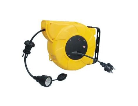 10m Przedłużacz bębnowy 10m 1 gniazda z automatycznym zwijaniem 230 V AC NF Czarny Gniazdo NF Szpula kablowa