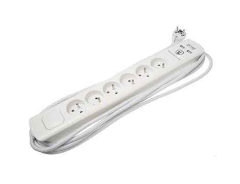 5m Przedłużacz 1,5 mm 6 gniazda 250 V Biały Tak Listwa z gniazdami
