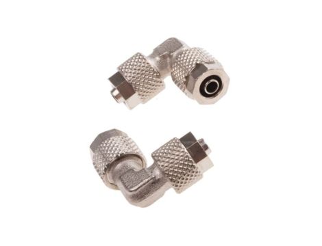 Adapter gwintowany typu kolanko rura – rura, Wciskane 6 mm, Wciskane 6 mm, Żeńskie, Żeńskie, 15 barów