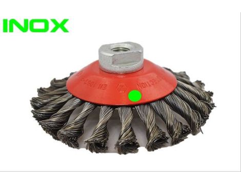 SZCZOTKA STOŻKOWA 115MM M14 DRUT SPLATANY INOX 0,5