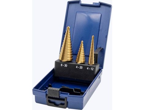 ZESTAW WIERTEŁ STOŻKOWYCH STOPNIOWYCH HSS/TIN 4-30