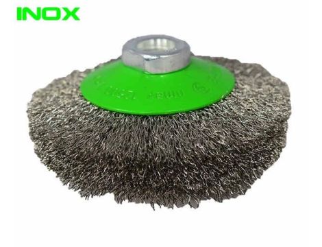 SZCZOTKA STOŻKOWA 100X20XM14 DRUT FALISTY INOX 0,2