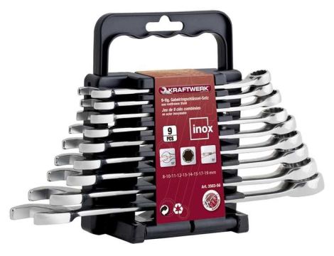 ZESTAW KLUCZY PŁASKO-OCZKOWYCH INOX 8-19 (9)