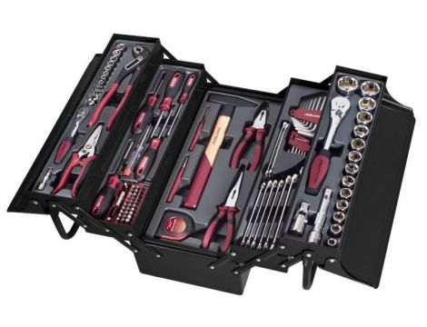 SKRZYNIA METALOWA Z ASORTYMENTEM 106 NARZĘDZI