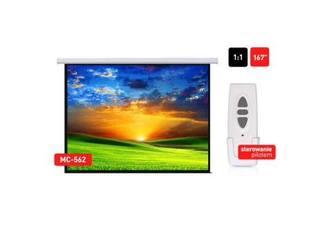 Ekran projekcyjny elektryczny 167 1:1 300x300cm sterowanie ścienne i z pilota Maclean MC-562