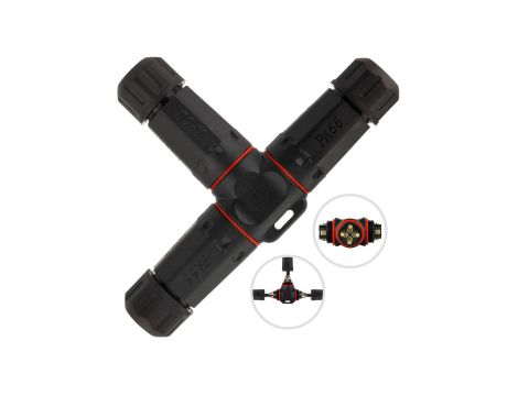 Mufa hermetyczna z dławikami 4x2,5mm2 IP68 PA66 250V trójnik T czarna NEKU