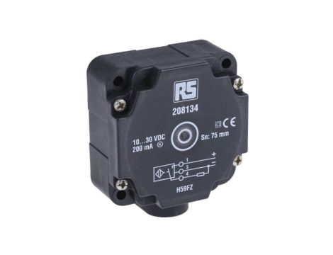 Czujnik indukcyjny PNP 75 mm w obudowie prostokątnej 200 mA 10→ 30 V DC IP67 250Hz